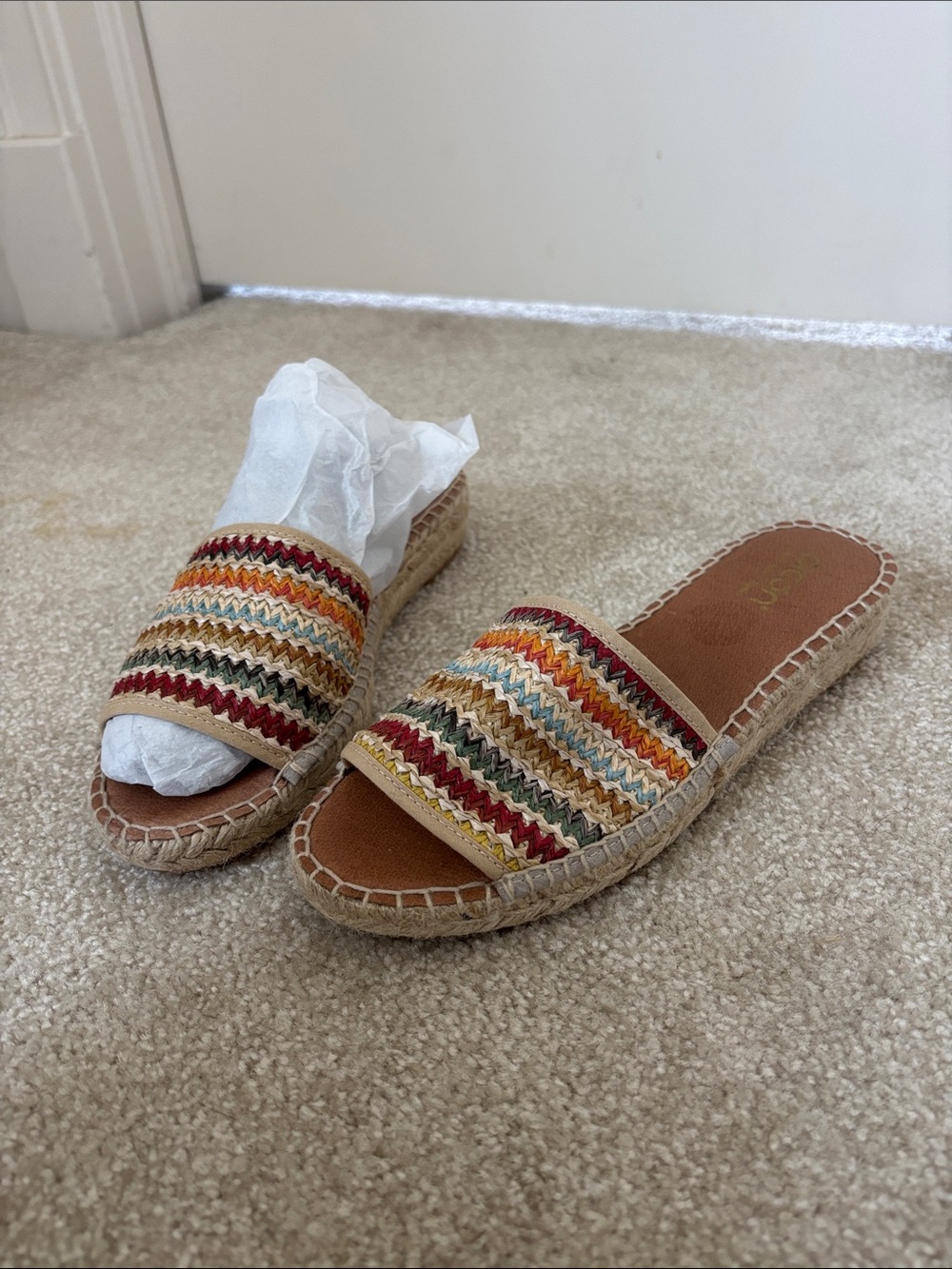 Striped Multicolor Woven Slide Mules - Women